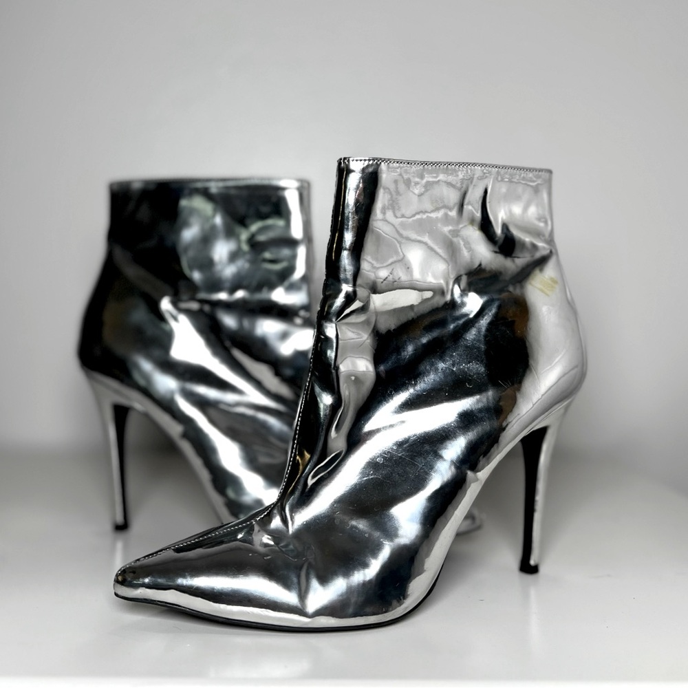 Metallic stiletto booties